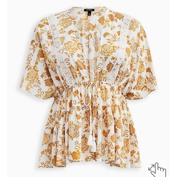 Torrid Ruffle kimono floral yellow Size OX - Picture 4 of 7